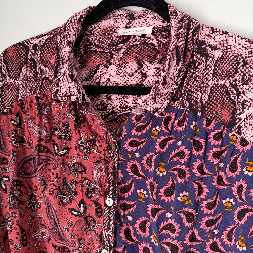 BeachLunchLounge Patchwork Boho Blouse Mixed Prin… - image 2